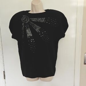 Vintage Crescendo Wool Blend Sequined, Beaded Sweater Size S Oversized Hong Kong